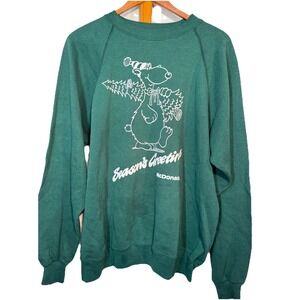 VTG 80s Rare McDonald's Bear Seasons Greetings Green Crewneck Sweatshirt XL
